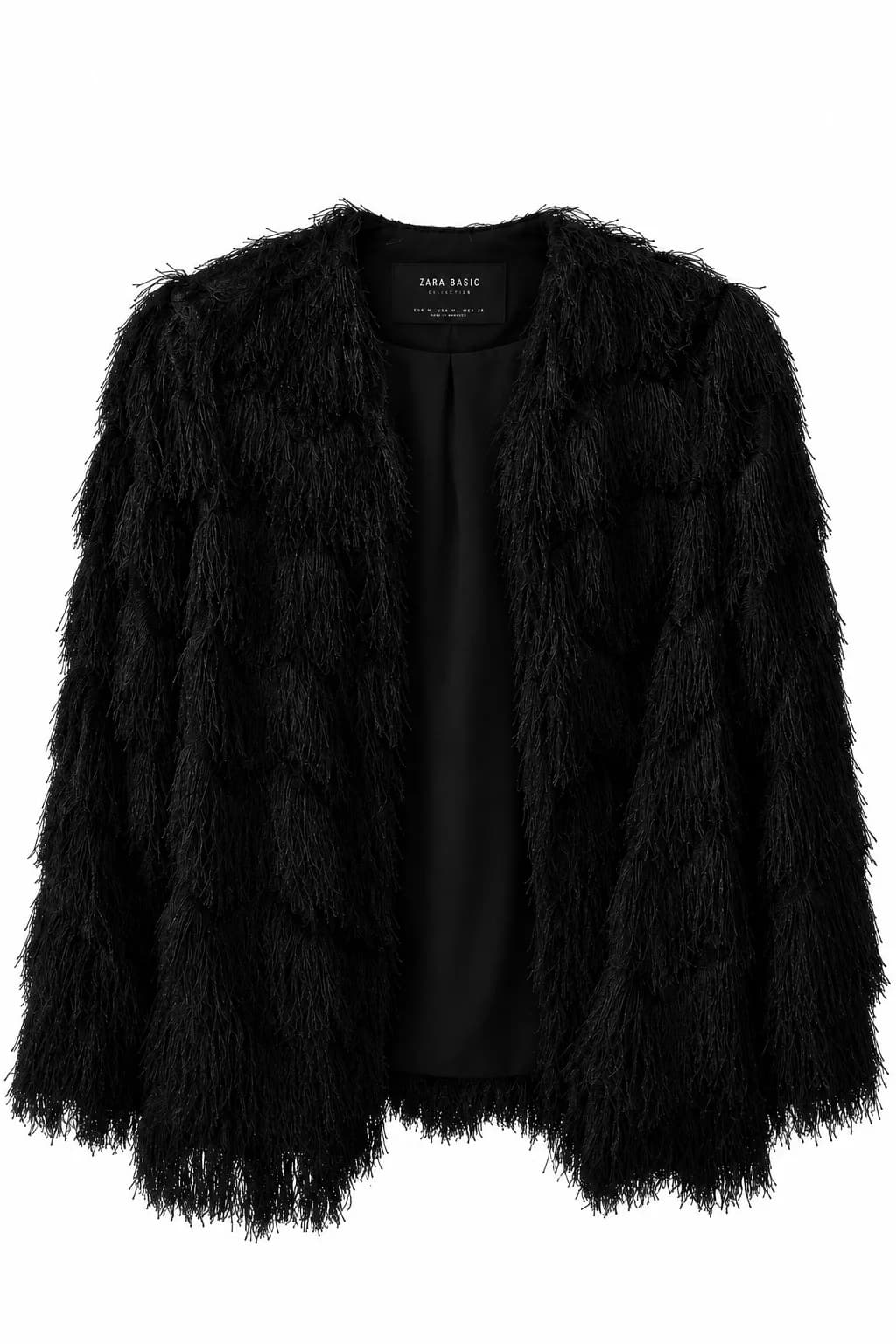Casaco Zara Basic Preto Texturizado com Franjas | RE.USE